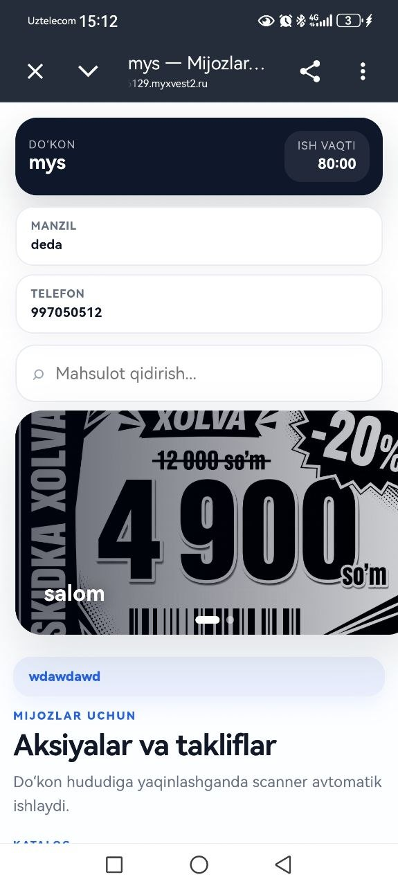 Mijozlar uchun supermarket uslubidagi sayt